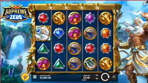 Tampilan visual slot Supreme Zeus dengan latar belakang Olympus